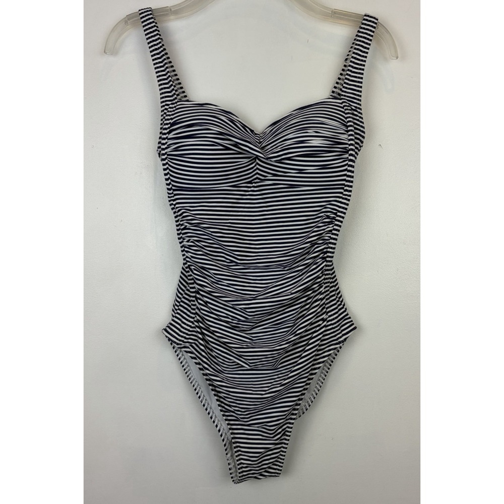 Bond-Eye Australia Bathing Suit Womans 8 Navy White Stripe One Piece Nautical